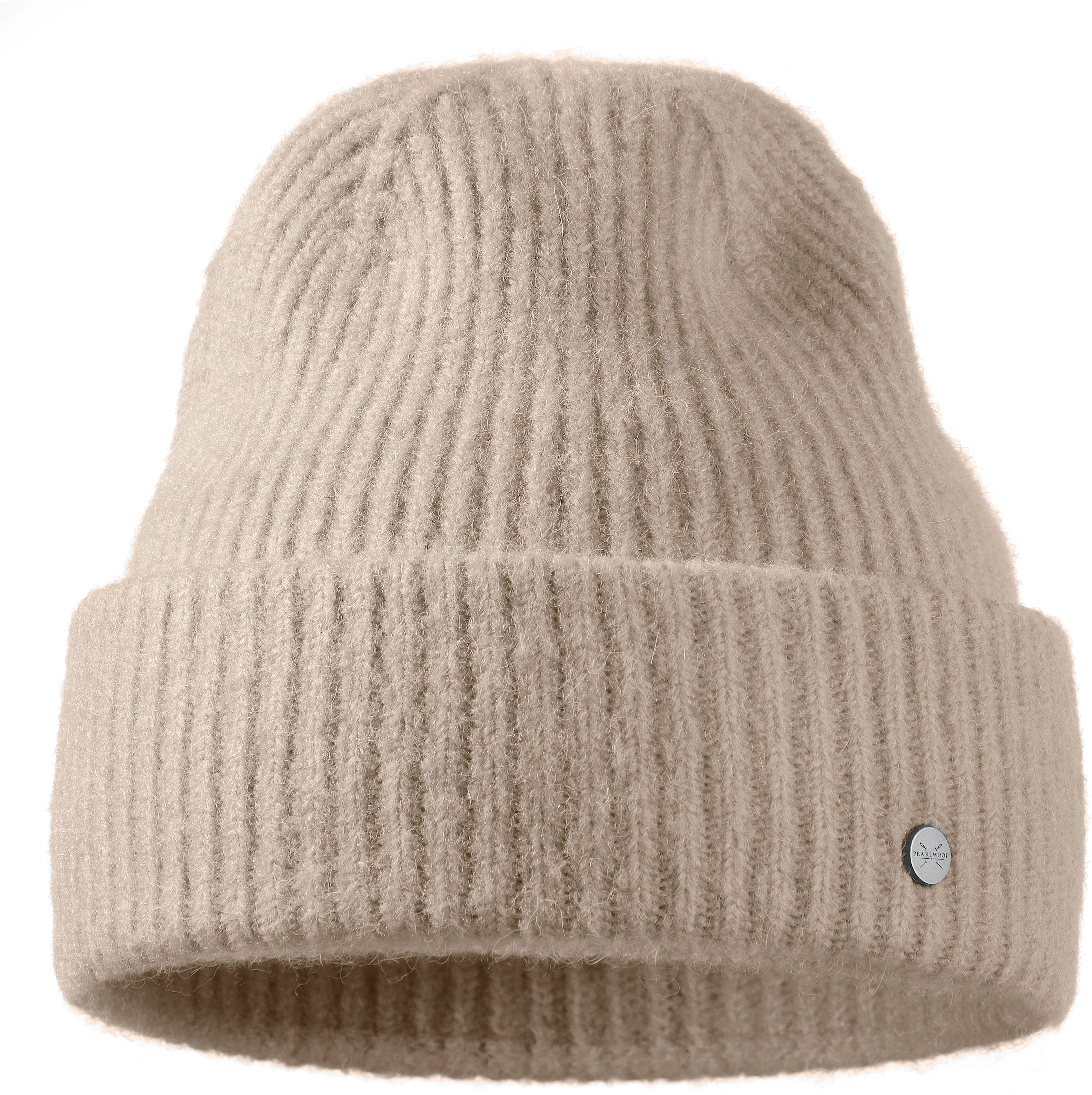 Strickmütze PEARLWOOD "ALVA", beige (sand), Materialmix, Mützen Strickmütze, in feinen Rippen gestrickt sand Einheitsgröße