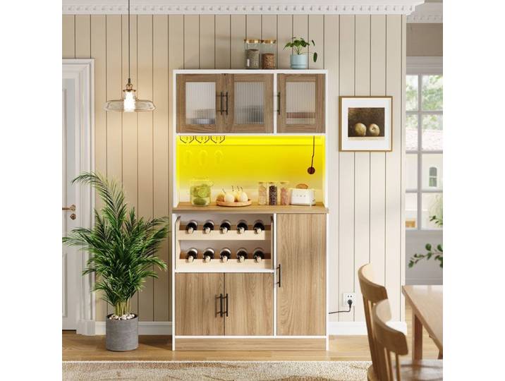 Présentoir à bouteilles rangement intégré ports USB éclairage LED éléments réglables format compact pour cuisine