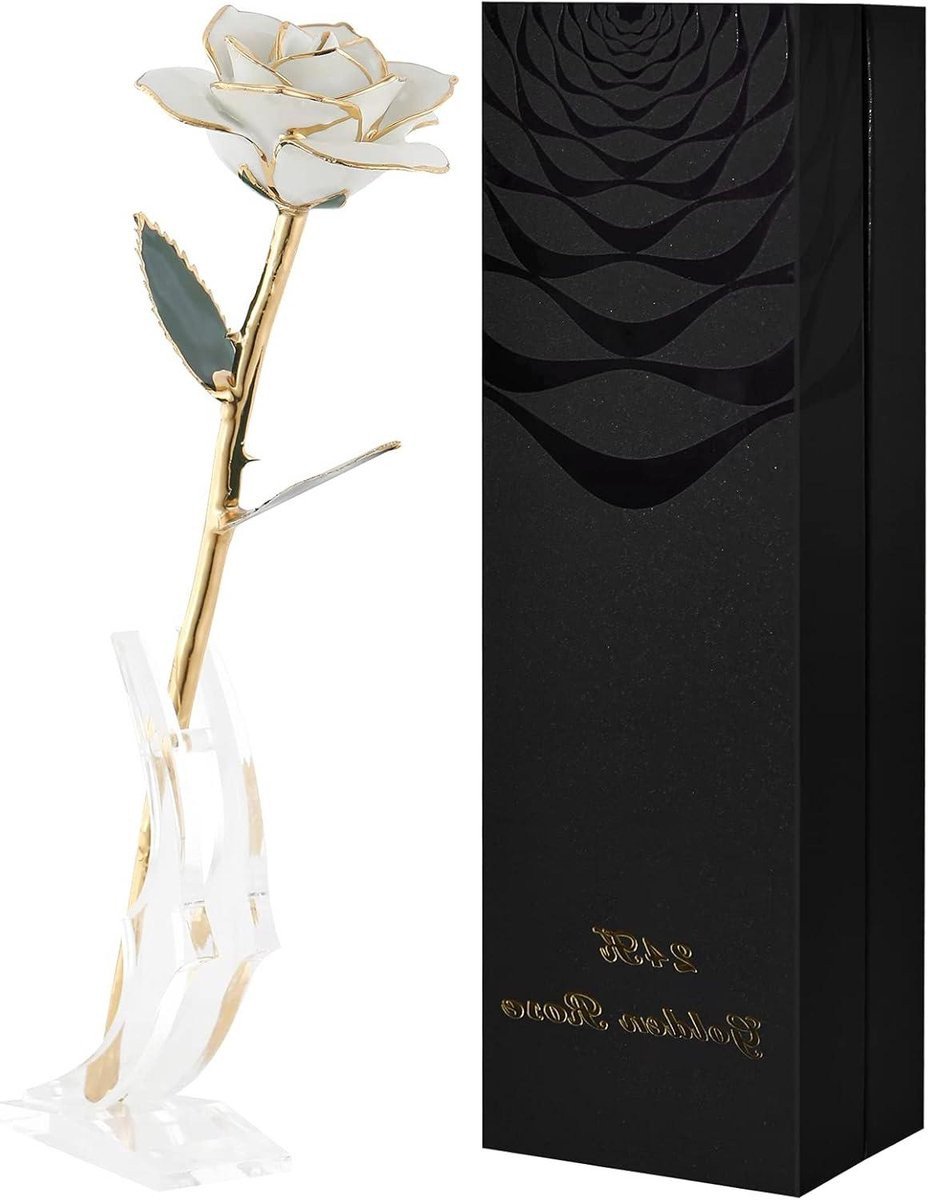 Gouden Roos Eeuwige Bloem 24k Goud Gedompeld Witgoud 35 cm