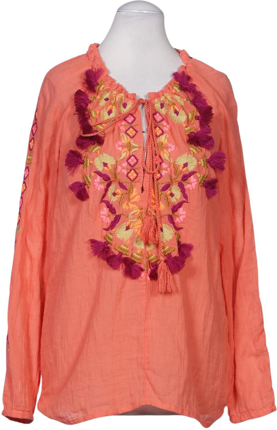 Antik Batik Damen Bluse, Orange, Gr. XS, Baumwolle - Second Hand