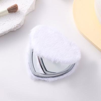 Fusion Finds Heart Plush Compact Makeup Mirror Double Sided Travel Pocket Mirror With Magnifying Side white