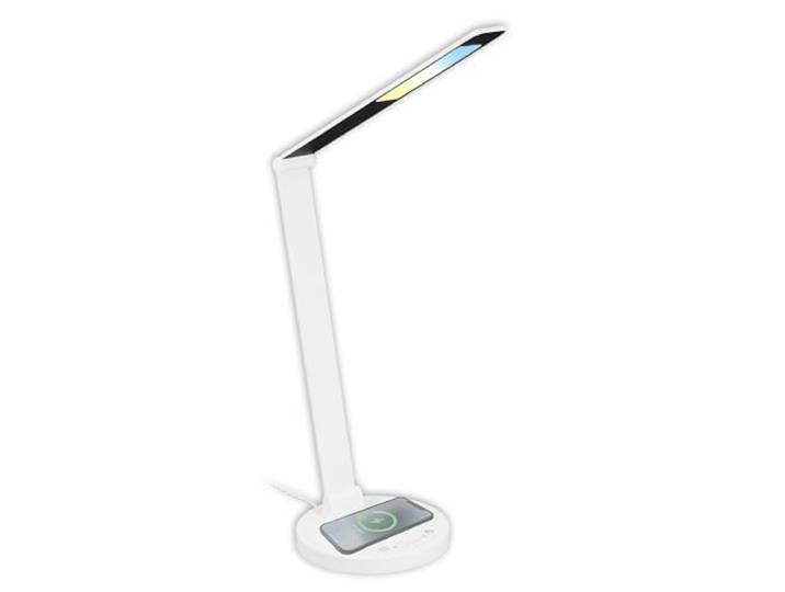 BRILONER - LED Schreibtischlampe mit induktiver Ladefläche, dimmbar, einstellbar von warmweiß bis kaltweiß, Tischlampe, Nachttischlampe, Tischleuchte, Home Office, Bürolampe, 18x44 cm (DxH), Weiß
