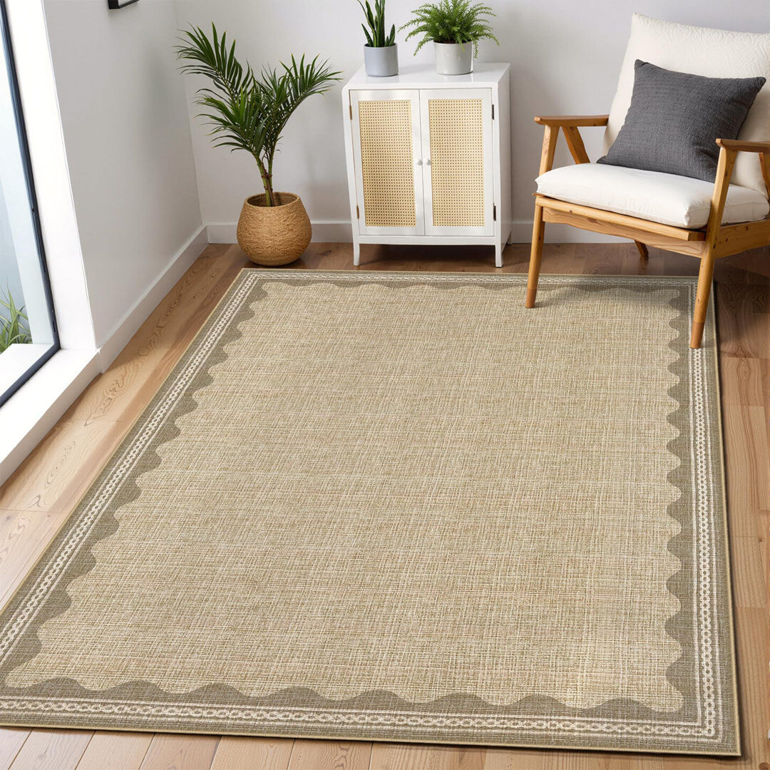 Norden Home Rectangle Abstract Area Rug Tan Rectangle 200 x 290 cm