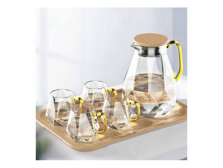 LuxusKollektion Wasserkaraffe Glaskaraffe mit Deckel 2 Liter 4 Tassen Tablett Modernes Diamant