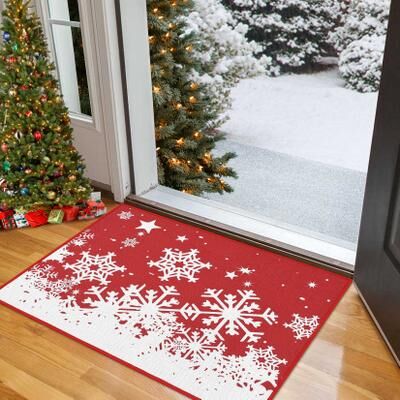 Garvee Christmas Doormat Winter Xmas Snowflakes Indoor Outdoor Door Mat