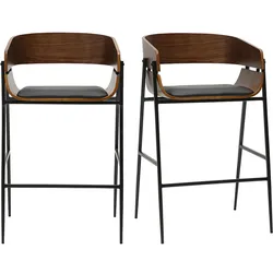 Designer Barhocker aus dunklem Holz und schwarzem Metall (2er-Set) WESS