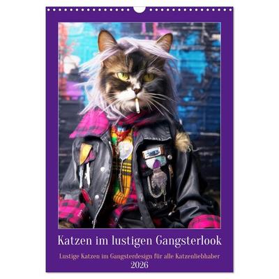 Katzen im lustigen Gangsterlook (Wandkalender 2026 DIN A3 hoch), CALVENDO Monatskalender