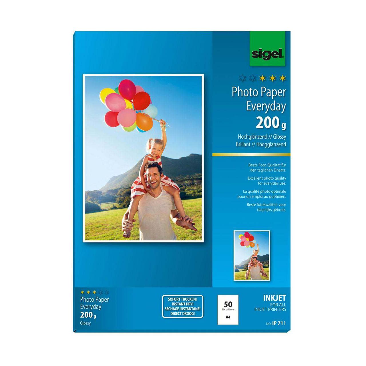 sigel InkJet-Everyday-Foto-Papier, DIN A4, hochglänzend 200g 50 Blatt
