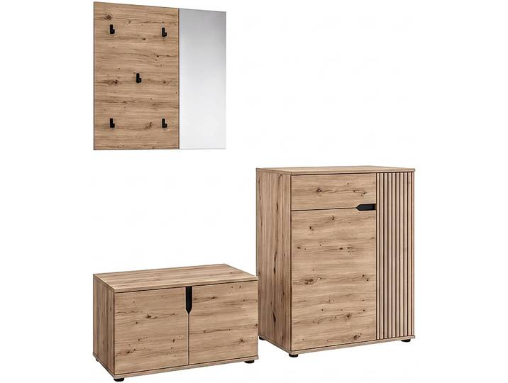 Garderoben-Set GOODPRODUCT FJELL, 3-teilig, Breite 175cm, Front mit hochwertiger Längsfräsung , braun (artisan eiche nachbildung), B:175cm H:191cm T:37cm, Holzwerkstoff, Kastenmöbel-Sets, Garderoben-Set, Garderobenkombination, Kombination, Set, Garderobe, Flurgarderobe