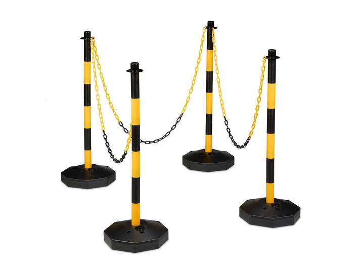 Absperrpfosten mit Kette 4er-Set Gelb-Schwarz