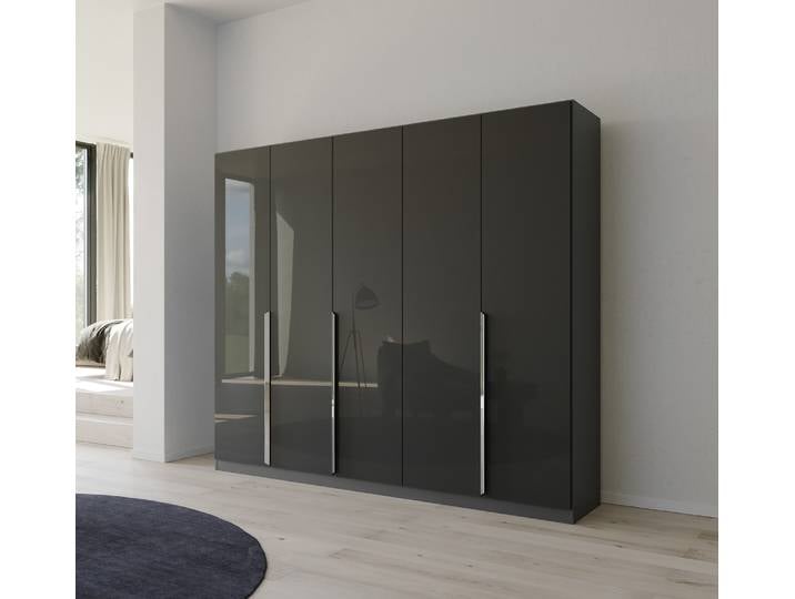 Kleiderschrank Drehtürenschrank Glamour , 5-türig , effektgrau Hochglanz / grau metallic 226x210