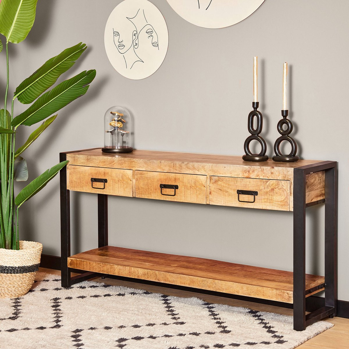 Deco4yourhome Joan Wandtafel van Mangohout en Metaal, 150 cm