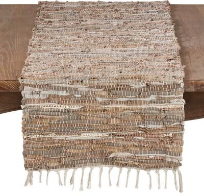 Saro Lifestyle Leather And Cotton Blend Table Runner With Chindi Design
