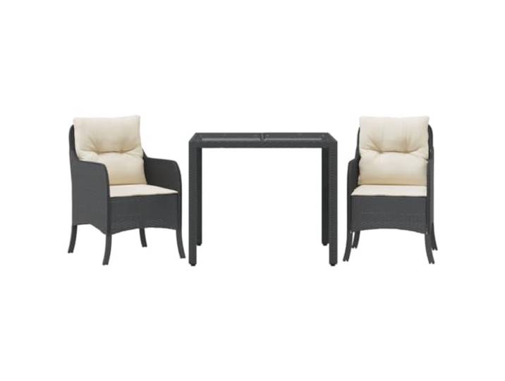 PUGYNBK Esszimmer-Set für den Garten, 3-teilig, synthetisches Rattan, Schwarz