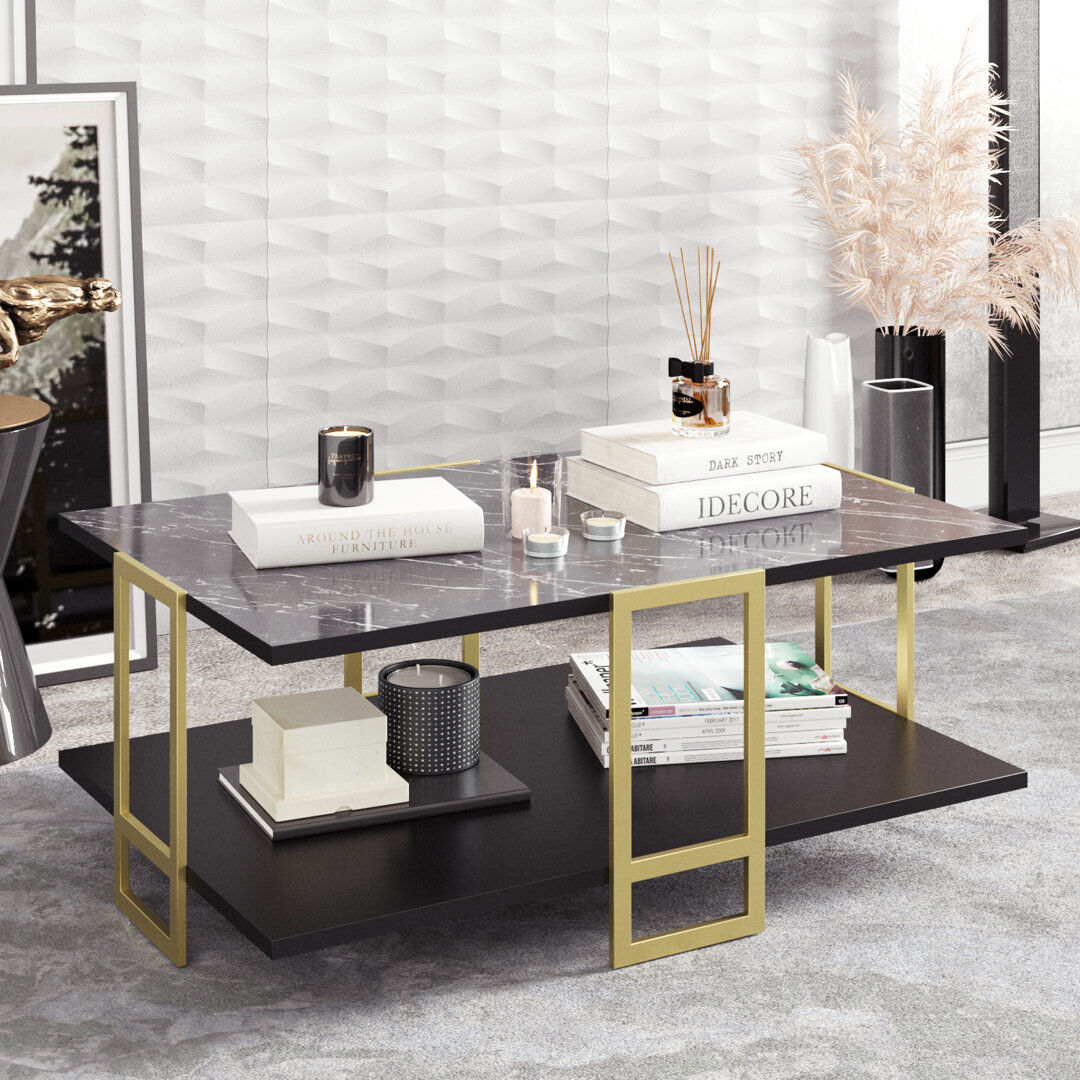 Blue Elephant Polka 4 Legs Coffee Table with Storage Bendirie/Black 33.6cm H X 91.5cm W X 61.5cm D