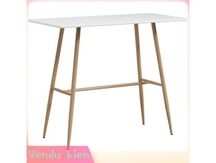 LIA Table bar 4 pers acier effet bois blanc 118x58x98cm