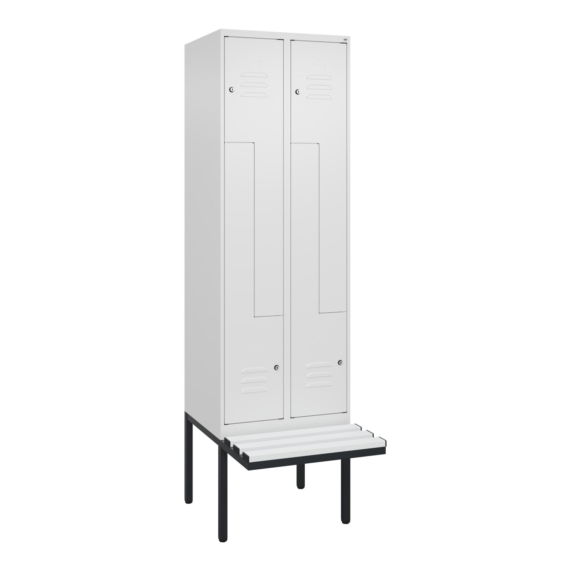 C+P Z-Spind Classic PLUS, Bank, 4 Fächer, 2120x600x815mm, 9016/9016 Verschluss Zylinderschloss Sitzbanktyp auskragend Material Sitzfläche Kunststoff ; (0800437-204|S10059)