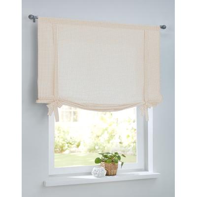 Bindegardine KUTTI "Cottage Raffgardine" Gr. 3, beige (beige, weiß), B:80cm H:100cm, Baumwolle, Gardinen, kariert, Baumwolle, Stangendurchzug, Bindegardine