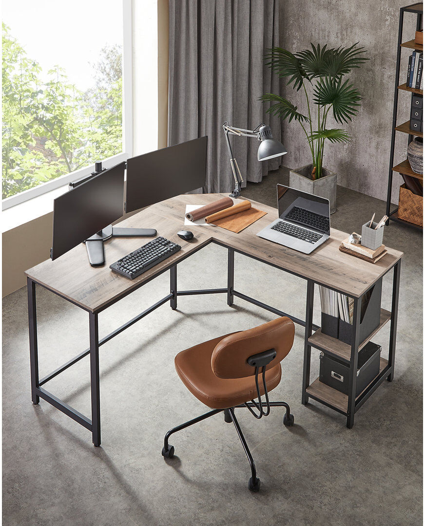 Borough Wharf Devault L-Shaped Steel Writing Desk Grey/Black 76cm H X 138cm W X 49cm D