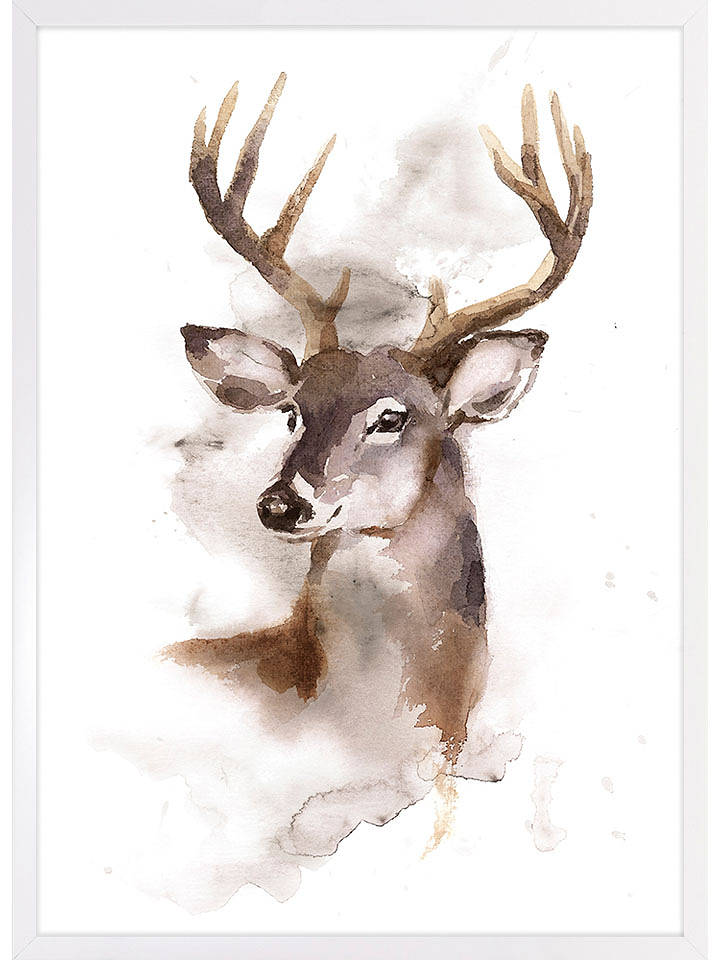 Ars Longa Gerahmter Kunstdruck "Watercolor Stag" - (L)70 x (B)50 cm - onesize