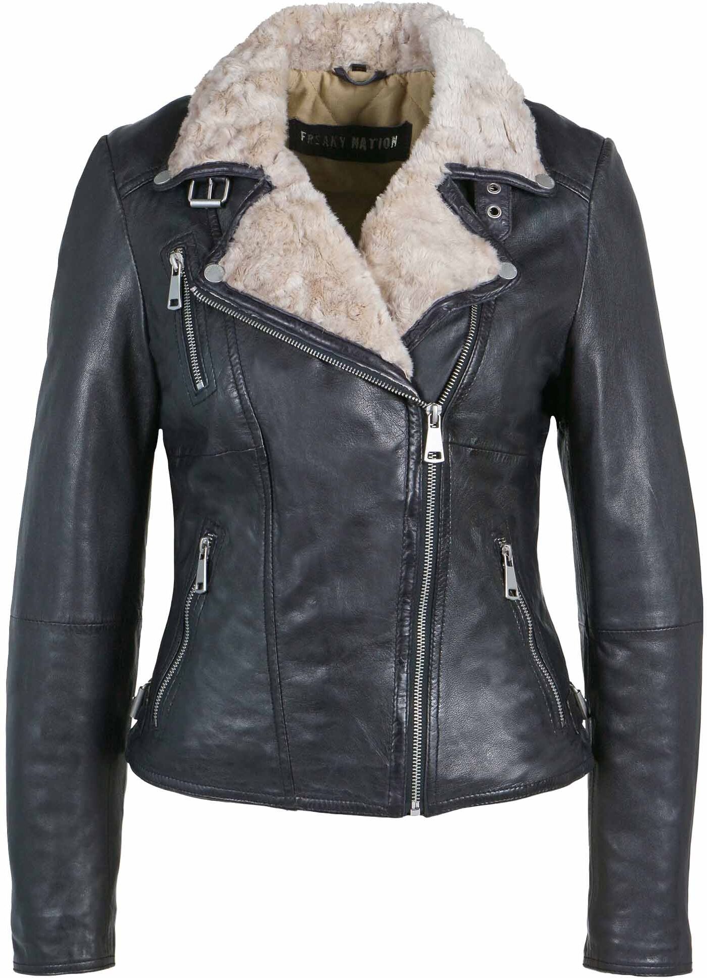 Bikerjacke FREAKY NATION "Winter Biker Princess", Damen, Gr. M, schwarz (noir), Jacken Bikerjacke noir M