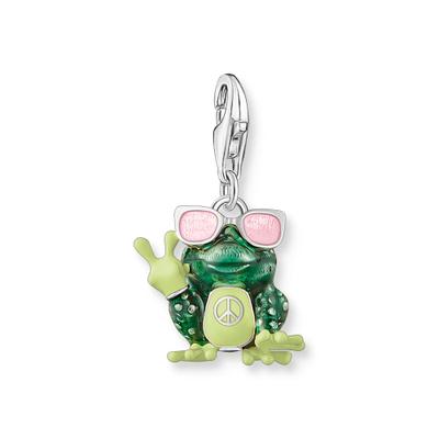 Charm-Einhänger THOMAS SABO "Frosch-Optik mit Sonnenbrille bunt", silber (silberfarben, grün, rosa, pink, pink), Charms, Damen, Silber 925 (recycelt), mit Zirkonia (synth.)