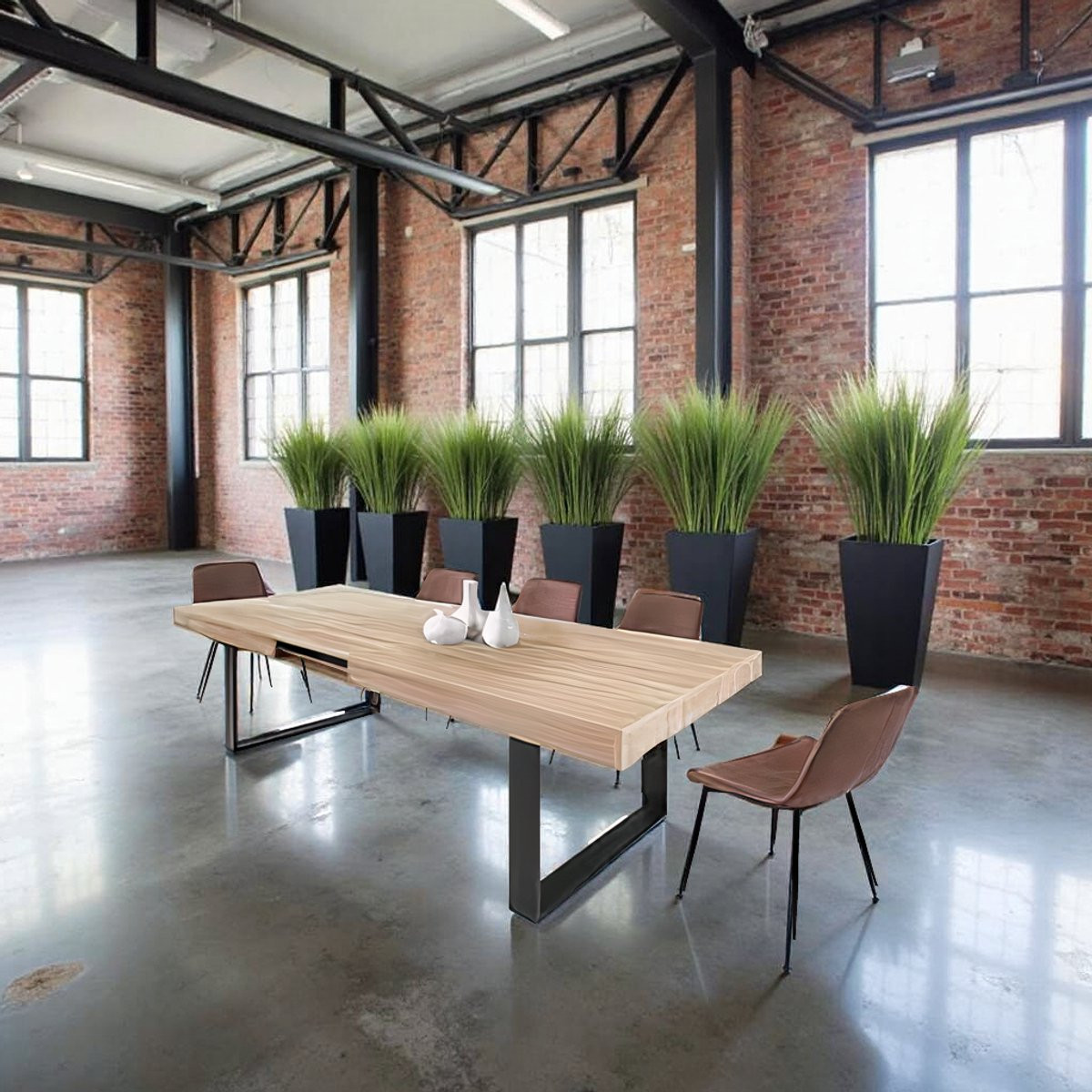 Tribe Industriële Uitschuifbare Eettafel met Houtlook en Zwarte Metalen Poten, 160-200 cm