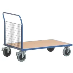 ROLLCART Gitter-Stirnwandwagen 120x80 cm Holz-Ladefläche blau, 132x99x80 cm