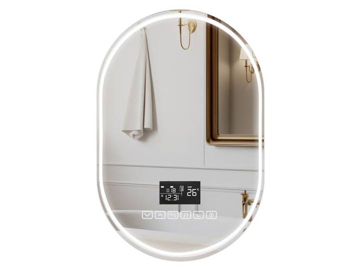 Miroir de salle de bain intelligent ovale 60 x 90 cm LED 3 températures haut-parleur Bluetooth incassable