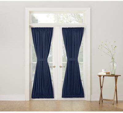 Porch & Den Inez Blue Rod-pocket Room-darkening Window Door Panel, Single Panel