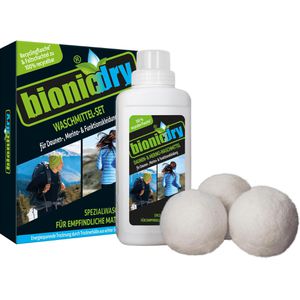 bionicdry Waschmittel Set Daune & Merinowolle, flüssig, inklusive Trocknerbälle, 500 ml, WL 12