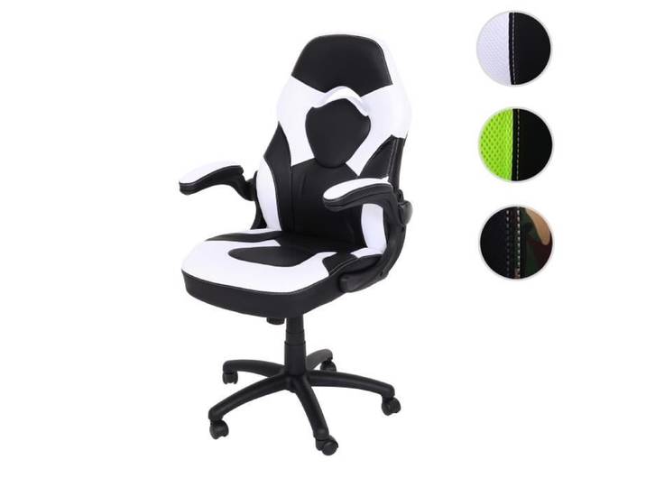 Chaise de bureau - HWC-K13 - pivotante Gaming - accoudoirs réglables - similicuir noir-blanc