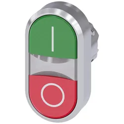 Siemens 3SU1051-3AB42-0AK0 Doppeldrucktaster, beleuchtet, 22mm, rund, Metall, hochglanz, grün: I, rot: O 3SU10513AB420AK0