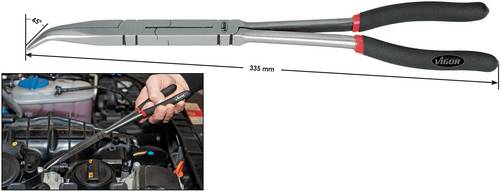 Vigor V2782 Werkstatt Flachrundzange 45° gebogen 335mm