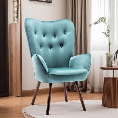 "28.35"" Polyester Mid-Century Modern Wingback Accent Chair with Button-Tufted Design and Solid Wood Splayed Legs"