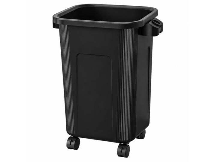 WSJJXS Hoher Abfalleimer mit Rädern, Ergonomischer Mülleimer für Küche Kein Bücken nötig, 360 Grad Rollen, doppelte Griffe, breite Öffnung(Black,50L)