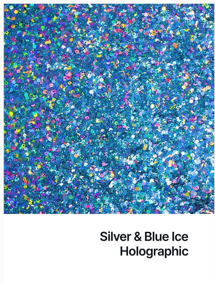 Hemway Glitter Mix Ultra Sparkle 100g / 3.5oz   Silver Blue Ice Holographic Mix   Cosmetic, Festival, Crafts - Silver Blue Ice Holographic Mix - 100g