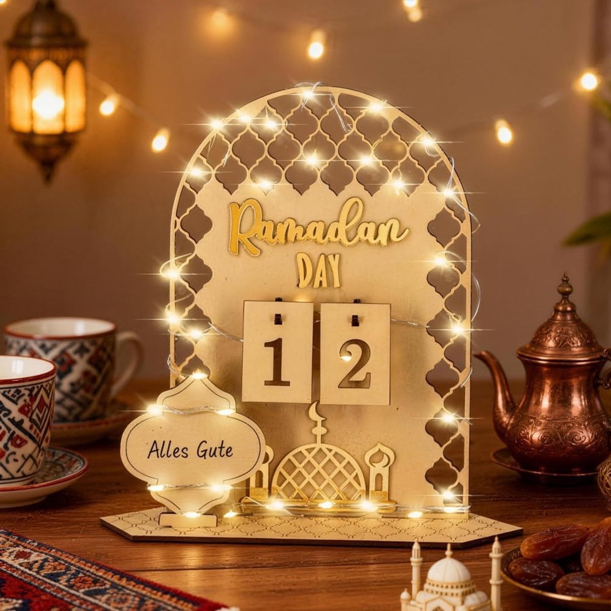 Ramadan-kalender van hout, Eid Mubarak doe-het-zelf kalender