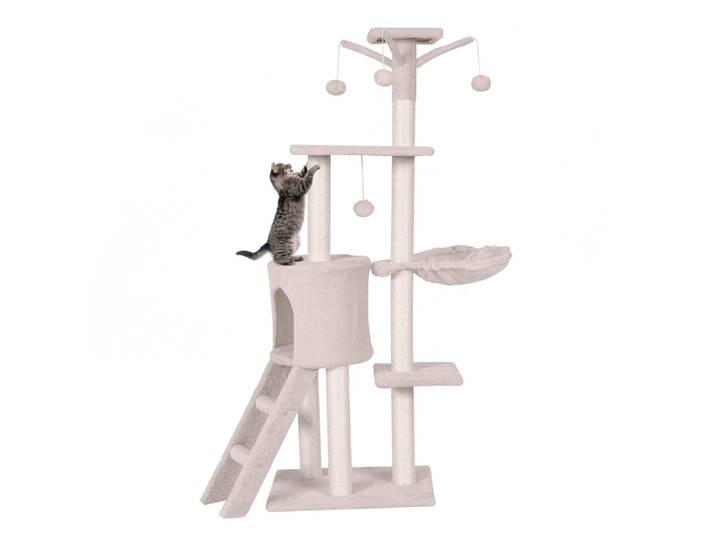Krabpaal 140 cm Krabpaal met Plateaus Krabpaal Kattenmeubels Klimboom Activiteitenboom Beige
