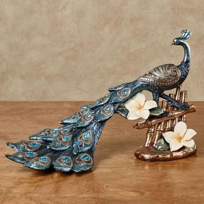 Touch of Class Poised Peacock Jeweled Table Sculpture Blue , Blue