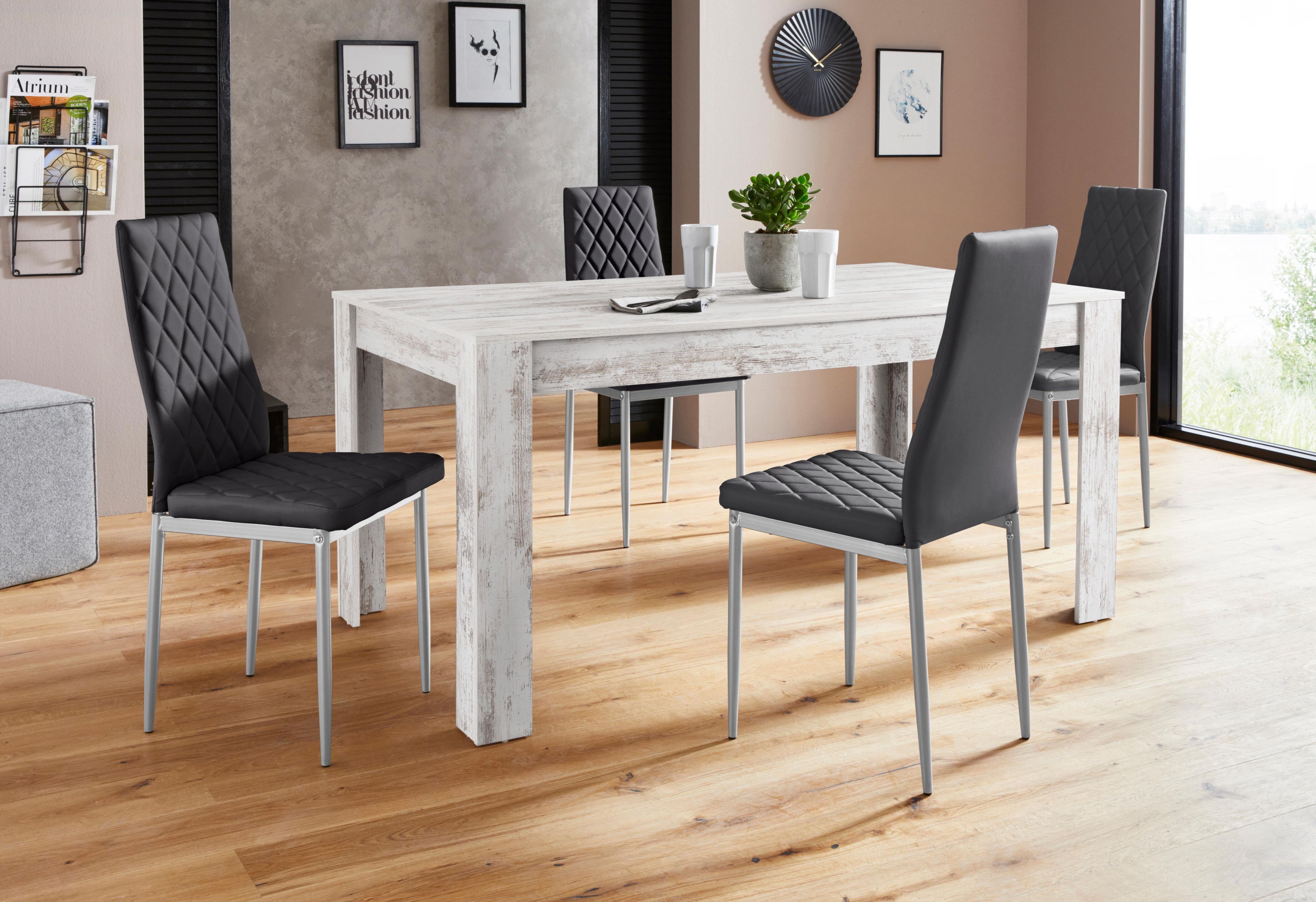 Essgruppe GOODPRODUCT "Lynn160/Brooke", weiss (antikweiß, schwarz), B:160cm, Sitzmöbel-Sets, Essgruppe, Tisch mit 4 Stühlen antikweiß, schwarz B/H/T: 160cm