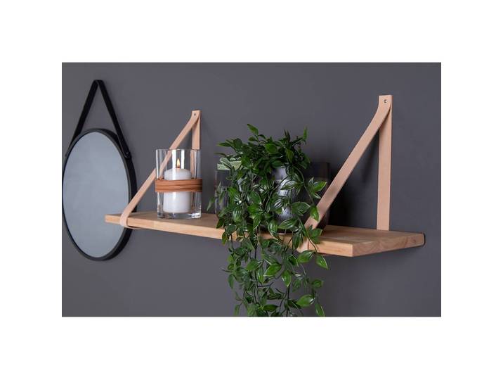 Wandregal Clion Boden: Massivholz Gummibaum, naturbelassen Halterung: Echtleder Braun/Gummibaum 120cm