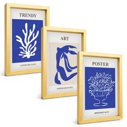 BILDER SET 3er Set - 20x30 cm Goldrahmen - Matisses abstrakte Plakate