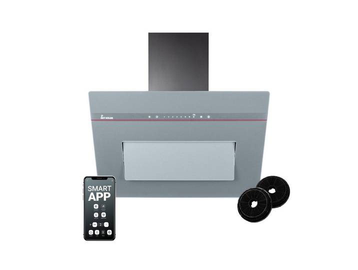 KKT KOLBE Wandhaube Dunstabzugshaube 60cm PLOOM6005G RGBW Ambientebeleuchtung Kopffrei / 60cm / Smarte WiFi-App / Grau / Glas / Schräghaube