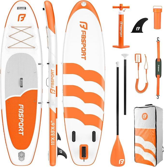 Stand UP Paddling Board 335cm SUP für Erwachsene mit Anti-Rutsch Deck, 15cm Extra Dicke Surfboard Aufblasbares, 160kg Tragkraft, Komplettset mit Paddel Pumpe & Zubehör für Yoga Reisen Surfen