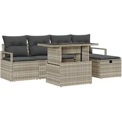 vidaXL 6-teiliges Garten-Sofa-Set mit Kissen Hellgraues Poly-Rattan