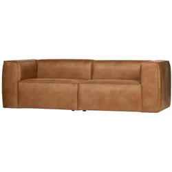 Sofa Bean Lederoptik, modern und gepolstert, Cognac, für 3-4 Personen, pflegeleicht