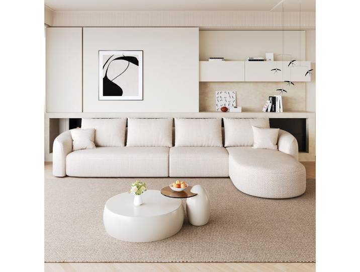 BBWL Ecksofa mit Chenille-Stoff, Schwammfüllung, 5 Sitzen und rahmenlosem, L-förmiges Ecksofa 336cm Modular Sofa Komfort
