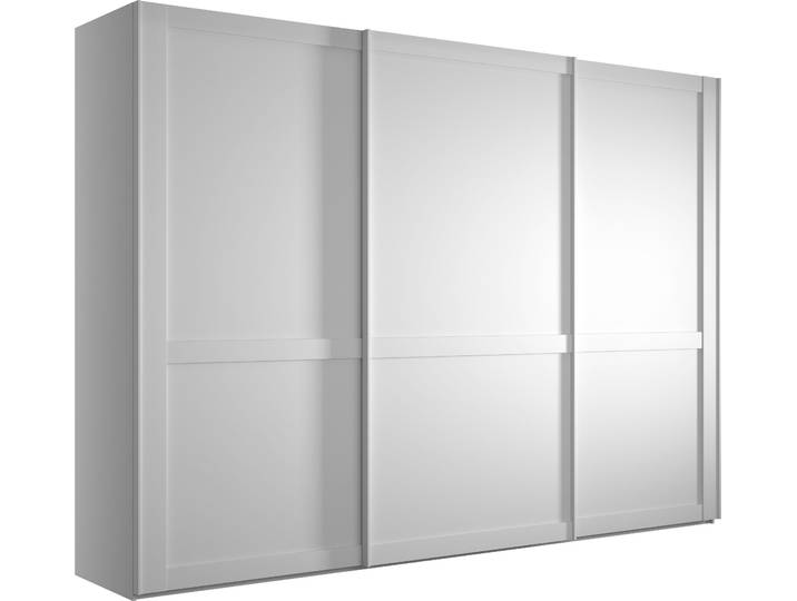 Schwebetürenschrank WIEMANN Göteborg , weiss (weiß), B:295,2cm H:220cm T:67cm, Holzwerkstoff, Schränke, Schwebetürenschrank, Querriegel und Griffleisten im Korpusfarbton
