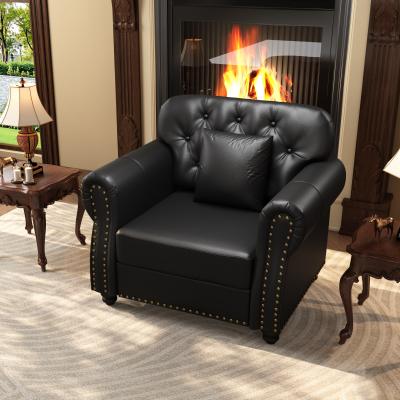 Loedds 41.3-inch 1-Seat Chesterfield Faux Leather Sofa with Nailhead Trim, Button Tufting and Rolled Arms